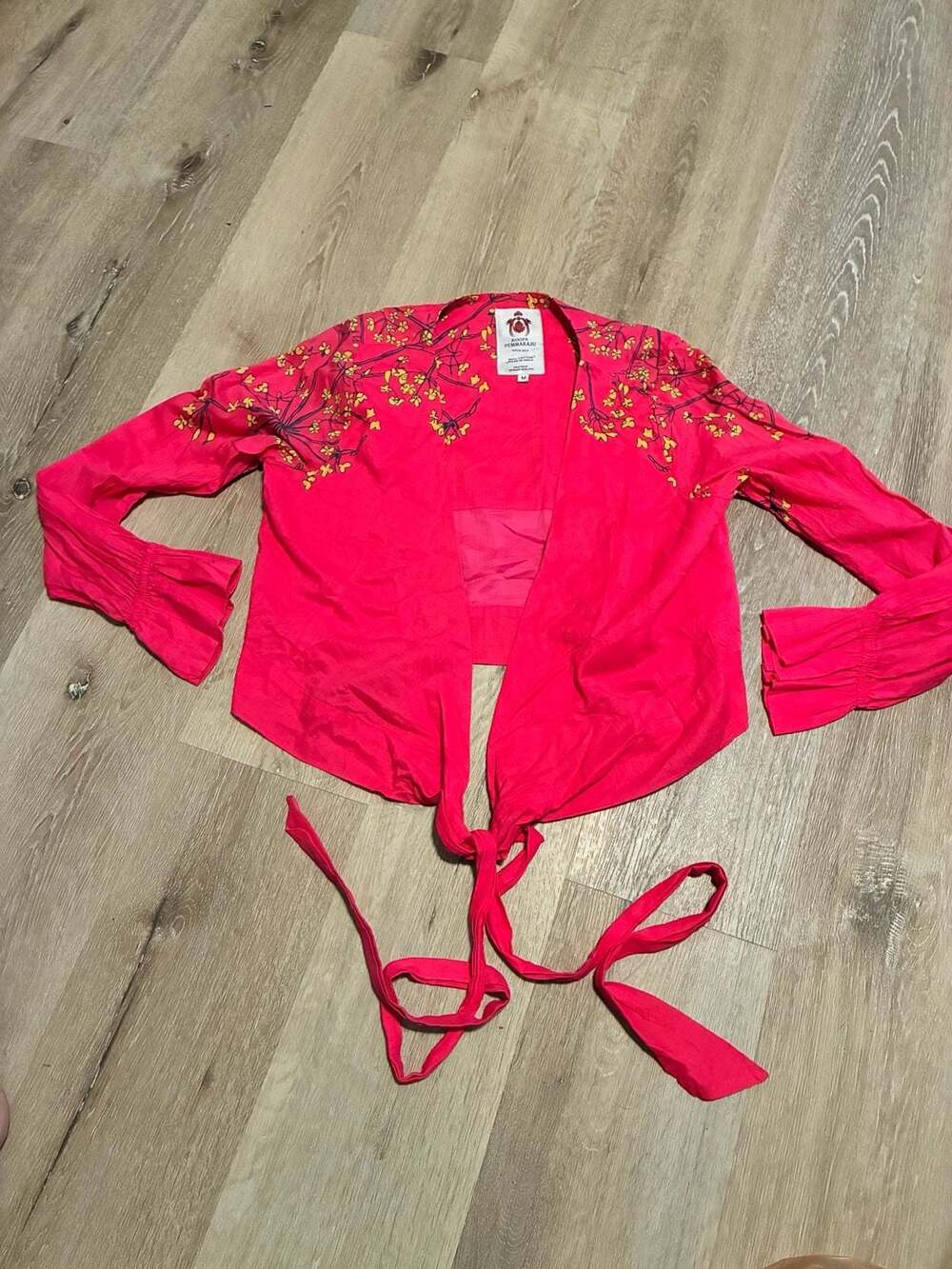 Roopa Pemmaraju Floral Embroidered Tie Front Crop Blouse Size M